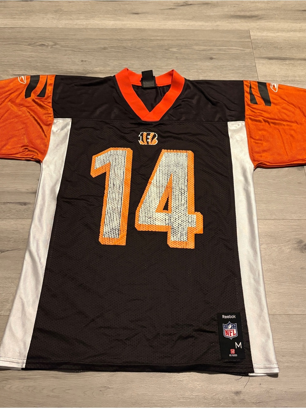Reebok Men's Black & Orange #14 Football Jersey with White Panels
